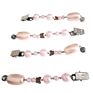 Silver Metal Faux Pink & Ivory Pearls With Accents Table Cloth End Weights 4pcs
